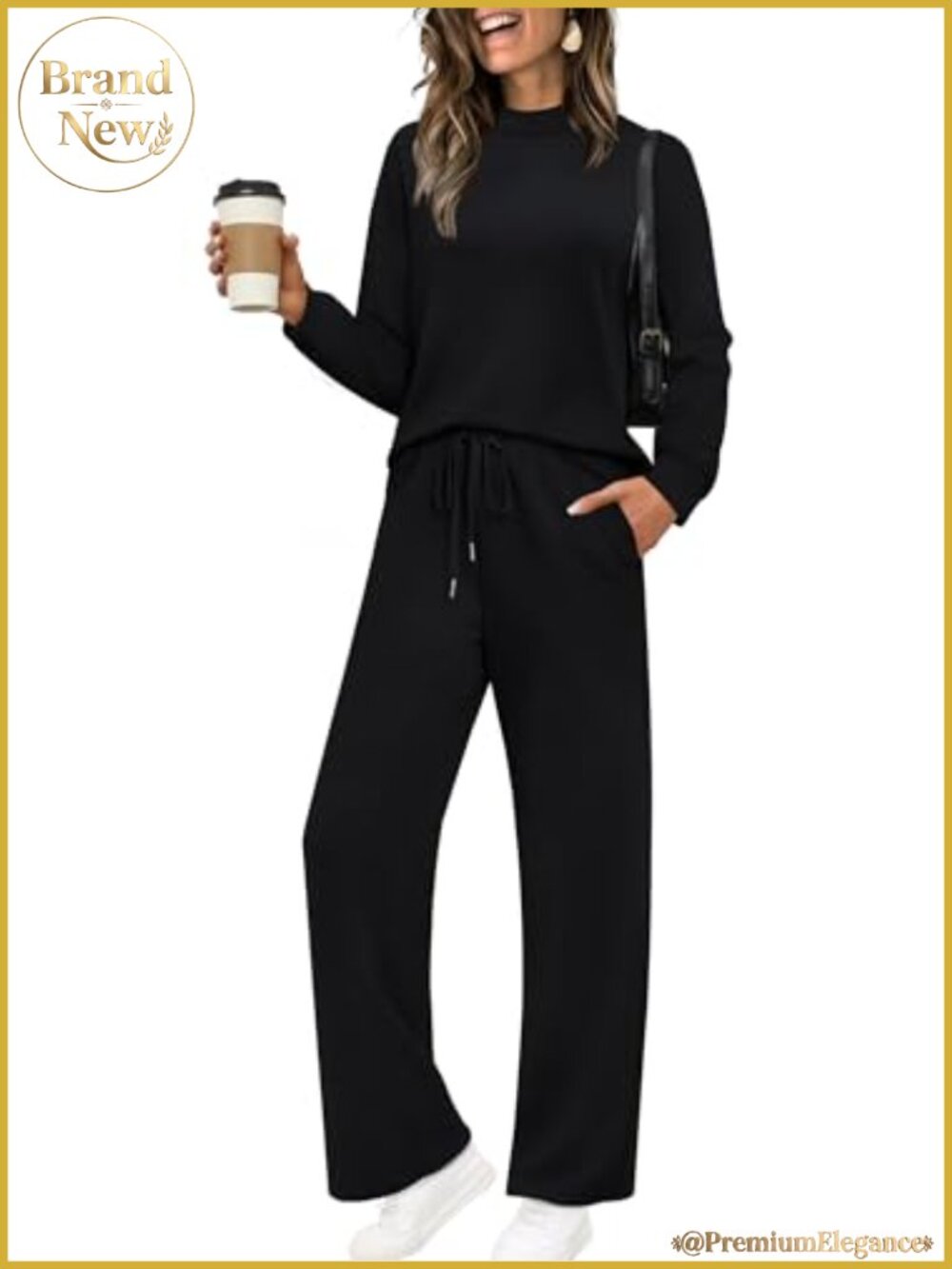 Two Piece Set Mock Neck Long Sleeve Wide Leg Pants Loungewear Travel